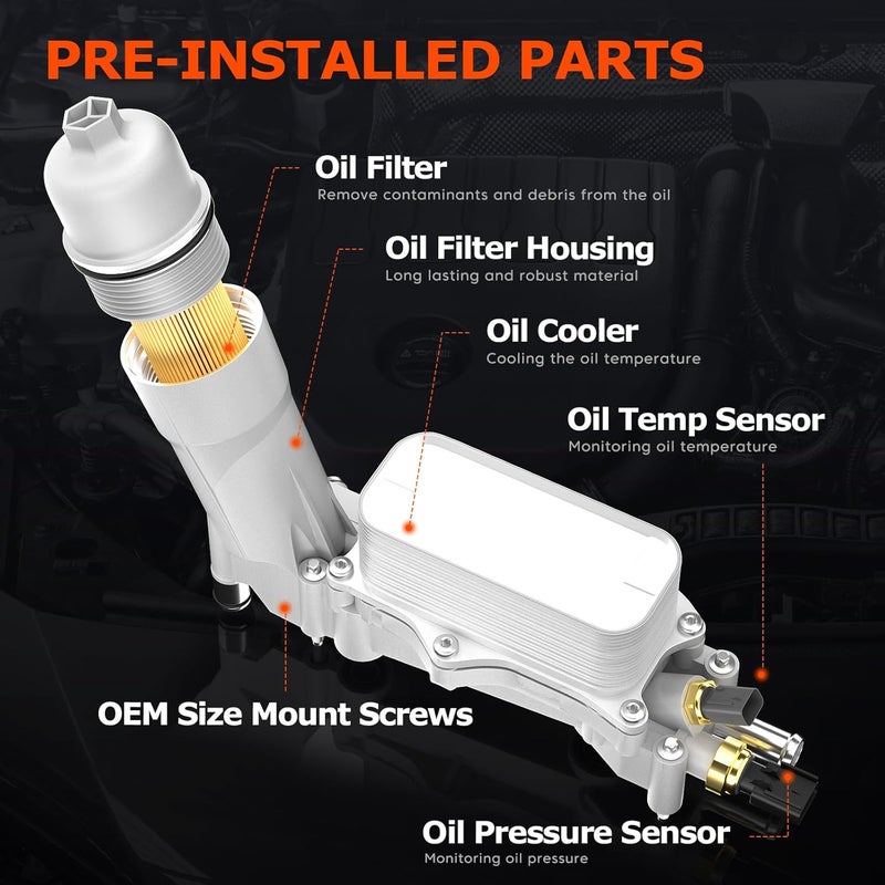 FILTERUP 926-959 Improved Full Aluminum Engine Oil Filter Housing Kit with Oil Cooler Sensors & Gaskets Compatible with 2017-2018 Chrysler 200 300, Dodge Charger Avenger, Jeep Wrangler, Ram ProMaster 3.6L V6 - Image 4